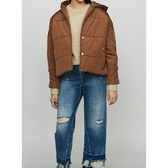 MAJE GUELI Cropped Brown Hooded Puffer - Picture 4 of 16